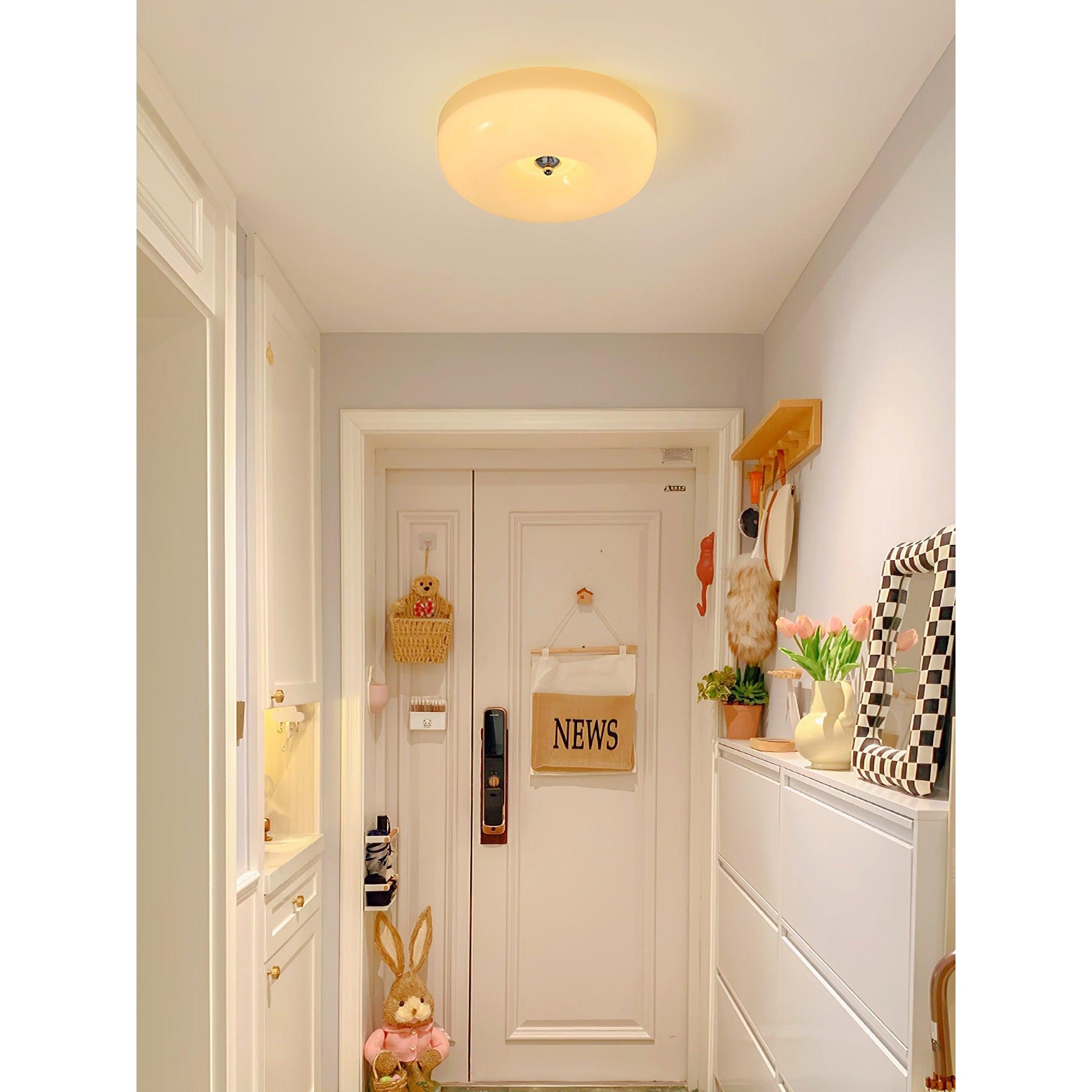 Round Glass Ceiling Lamp – Button Design with Integrated LED