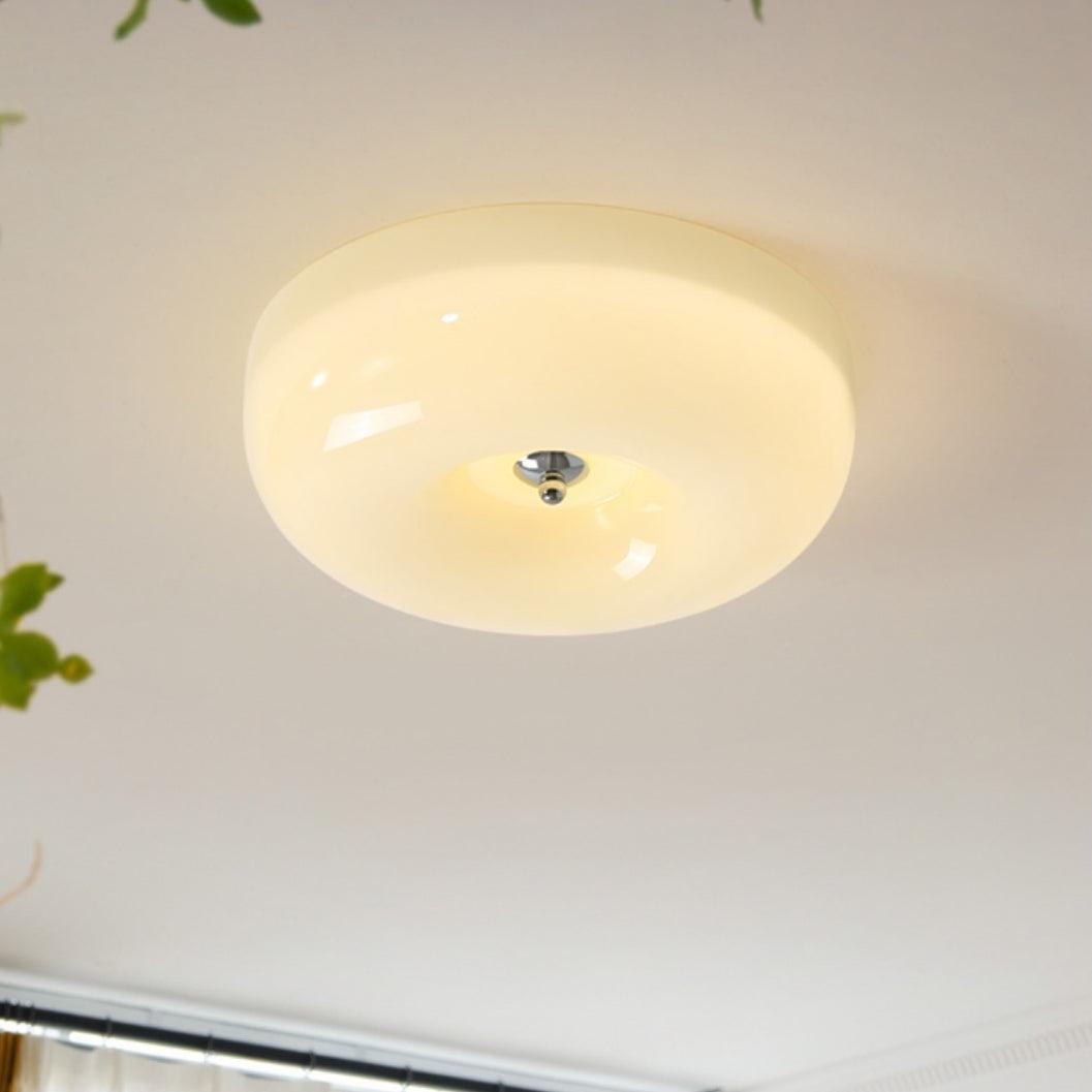 Round Glass Ceiling Lamp – Button Design with Integrated LED