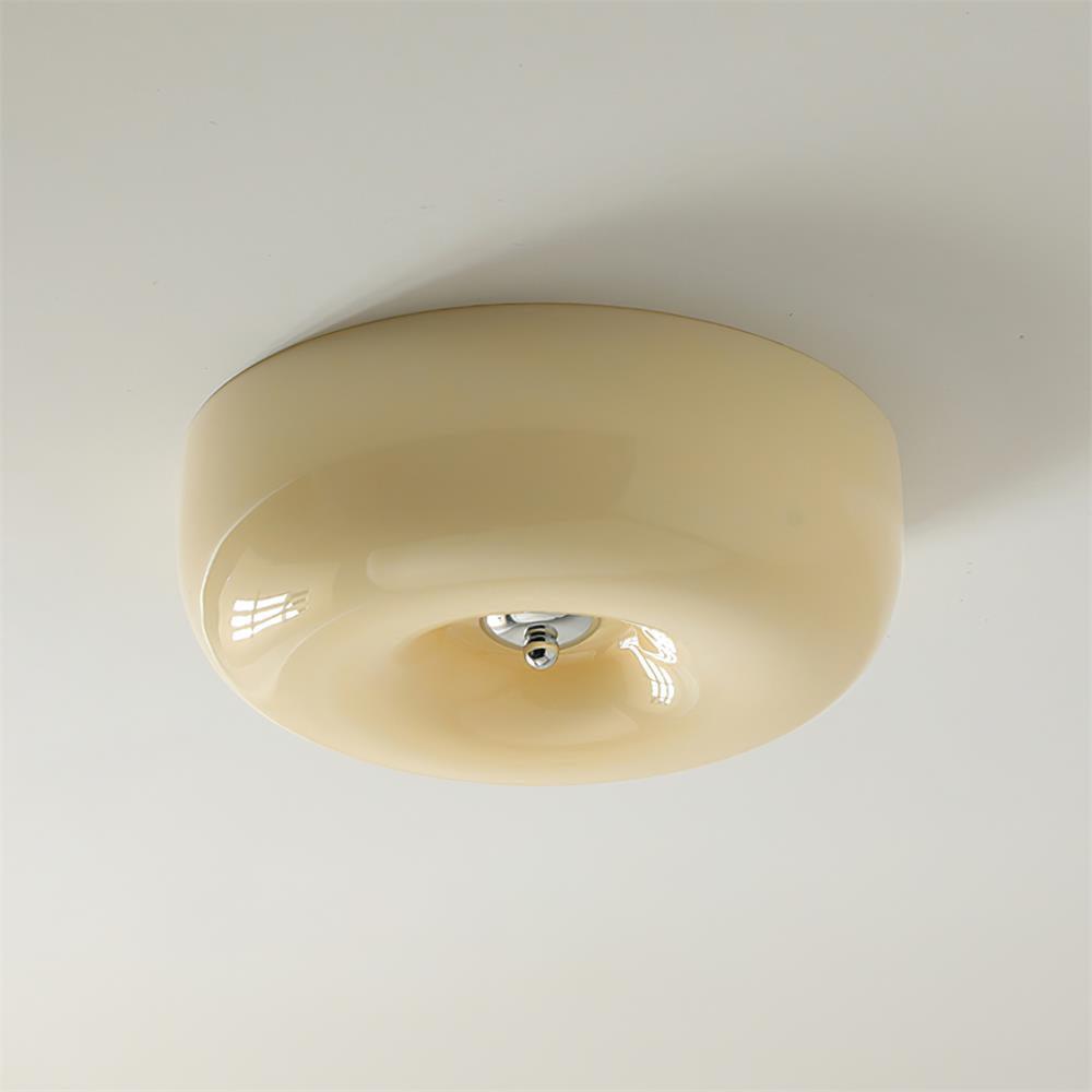 Round Glass Ceiling Lamp – Button Design with Integrated LED