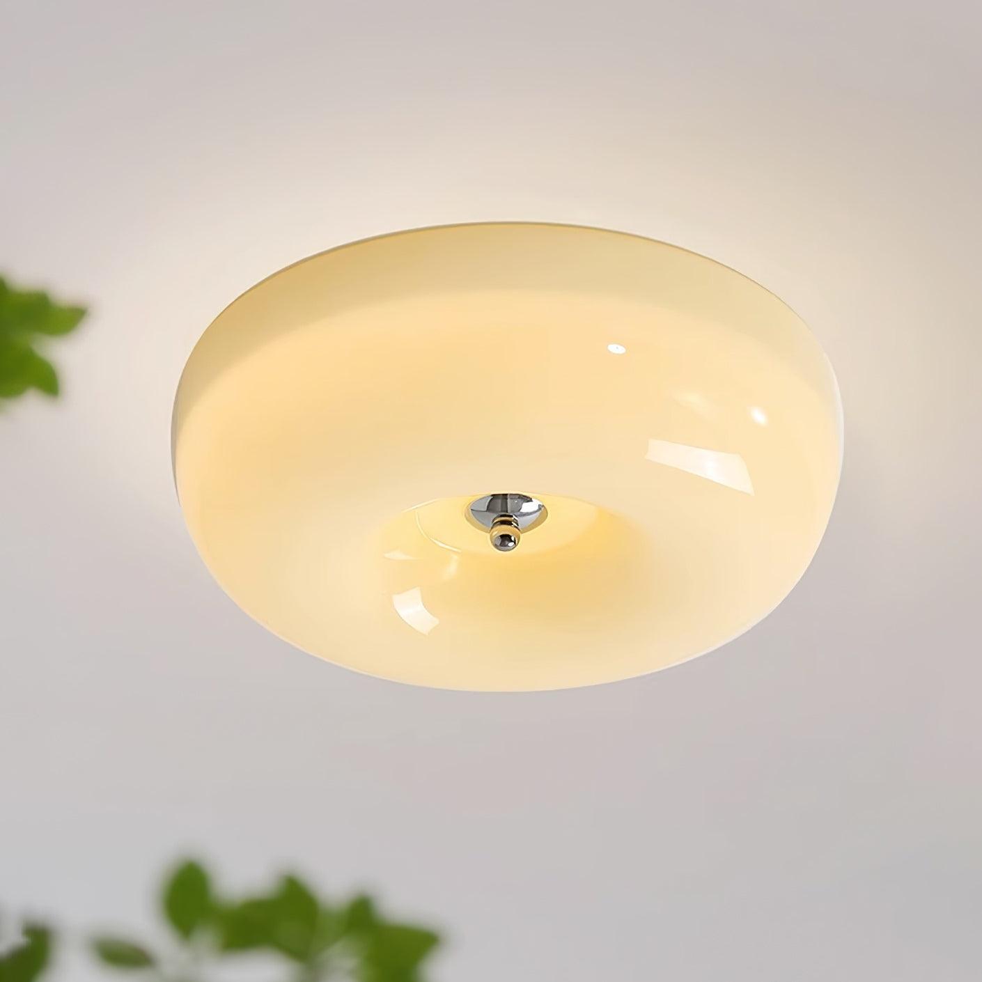 Round Glass Ceiling Lamp – Button Design with Integrated LED