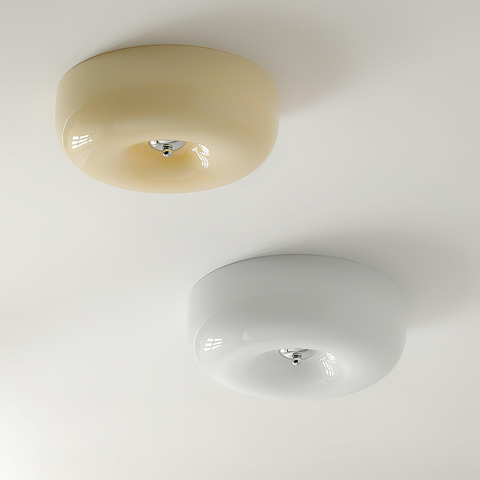 Round Glass Ceiling Lamp – Button Design with Integrated LED