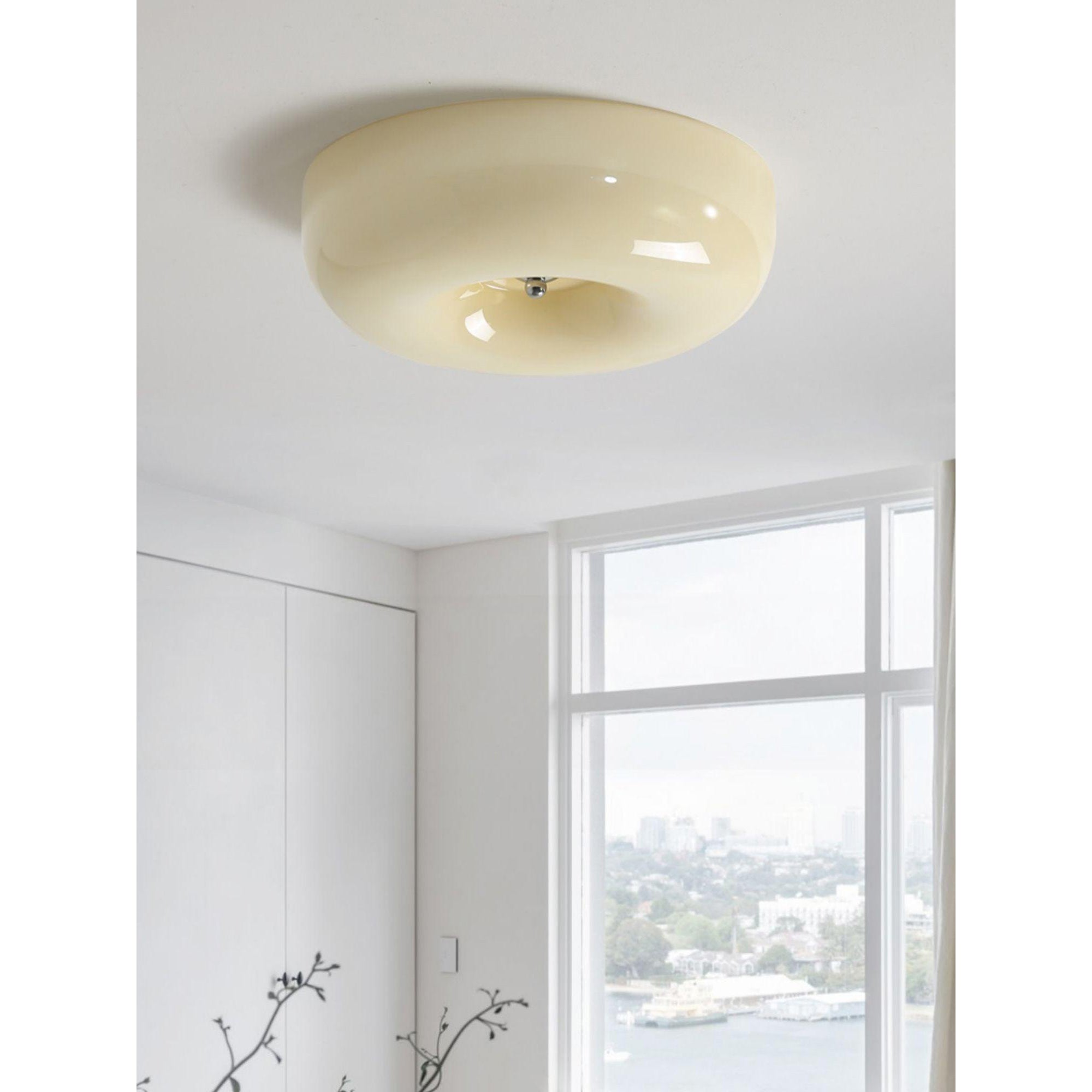 Round Glass Ceiling Lamp – Button Design with Integrated LED