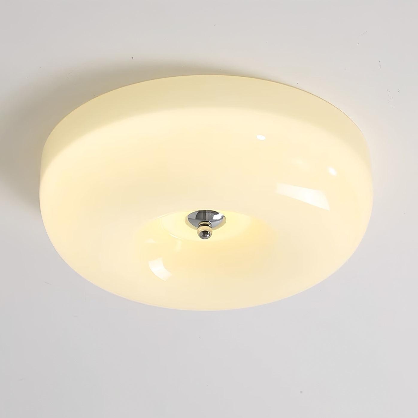 Round Glass Ceiling Lamp – Button Design with Integrated LED