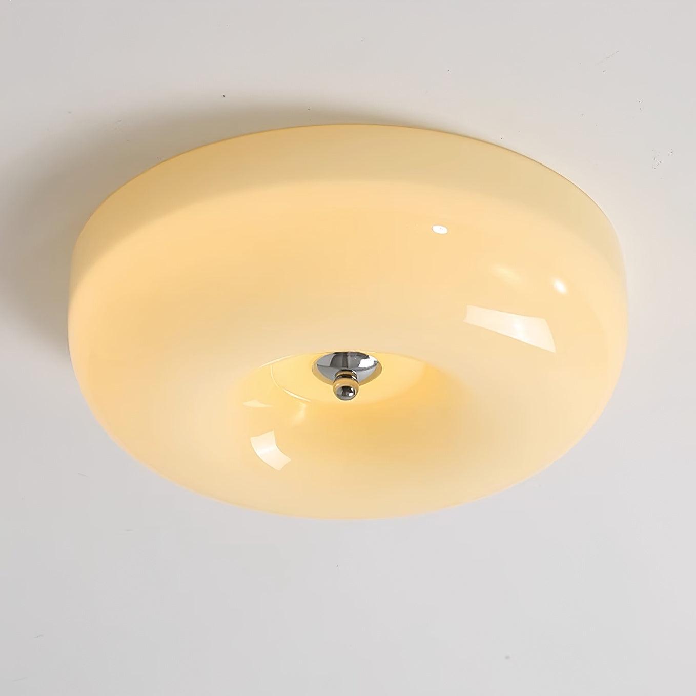 Round Glass Ceiling Lamp – Button Design with Integrated LED
