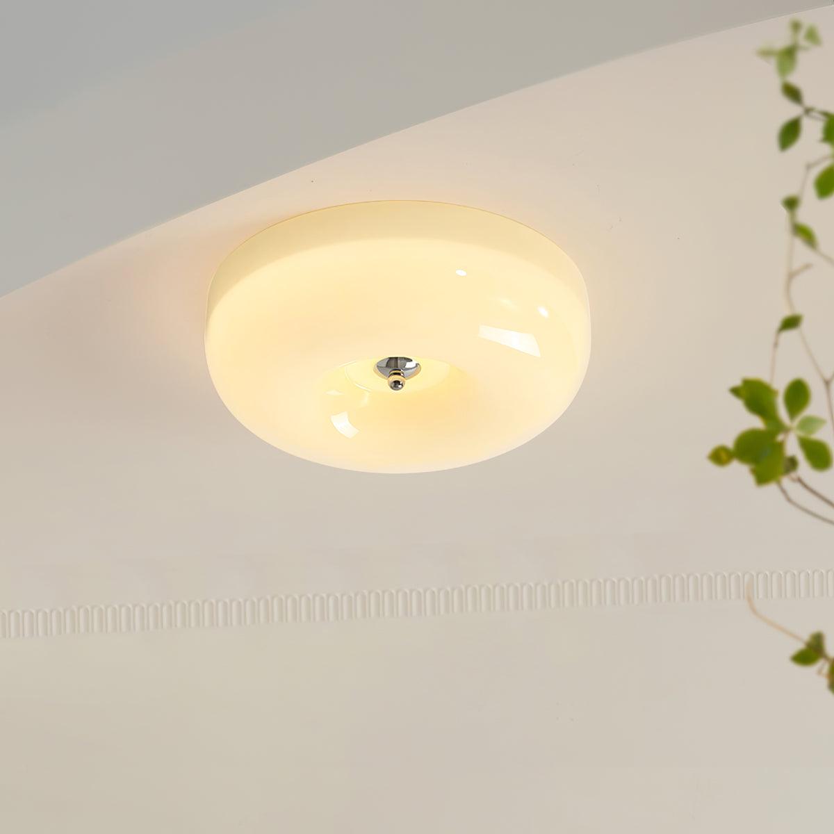 Round Glass Ceiling Lamp – Button Design with Integrated LED