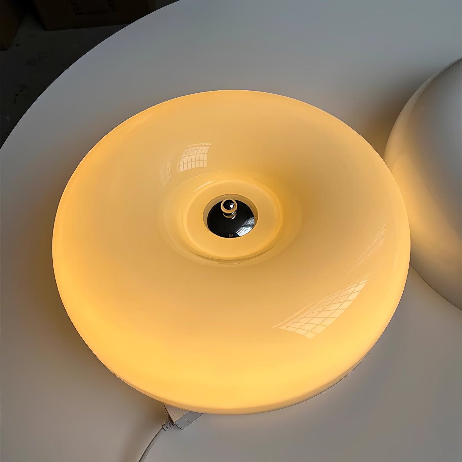Round Glass Ceiling Lamp – Button Design with Integrated LED
