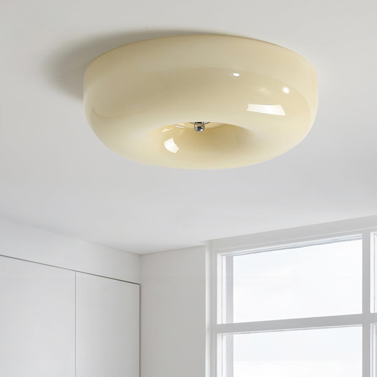Round Glass Ceiling Lamp – Button Design with Integrated LED