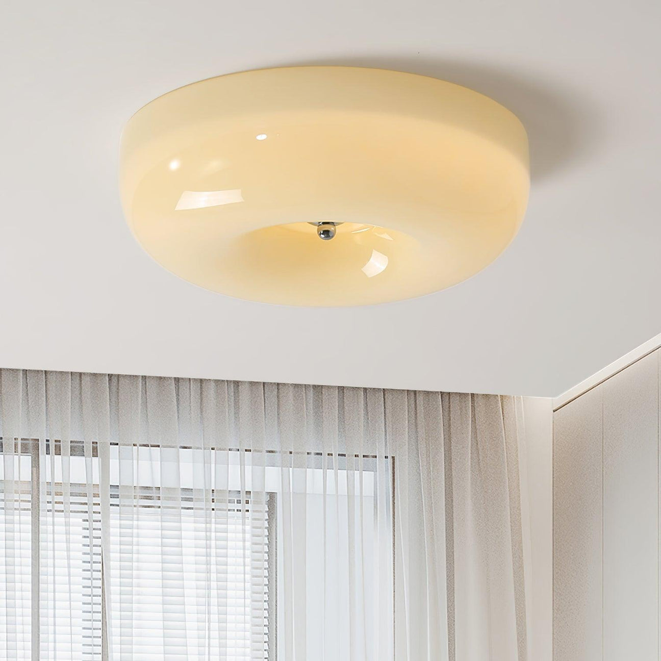 Round Glass Ceiling Lamp – Button Design with Integrated LED