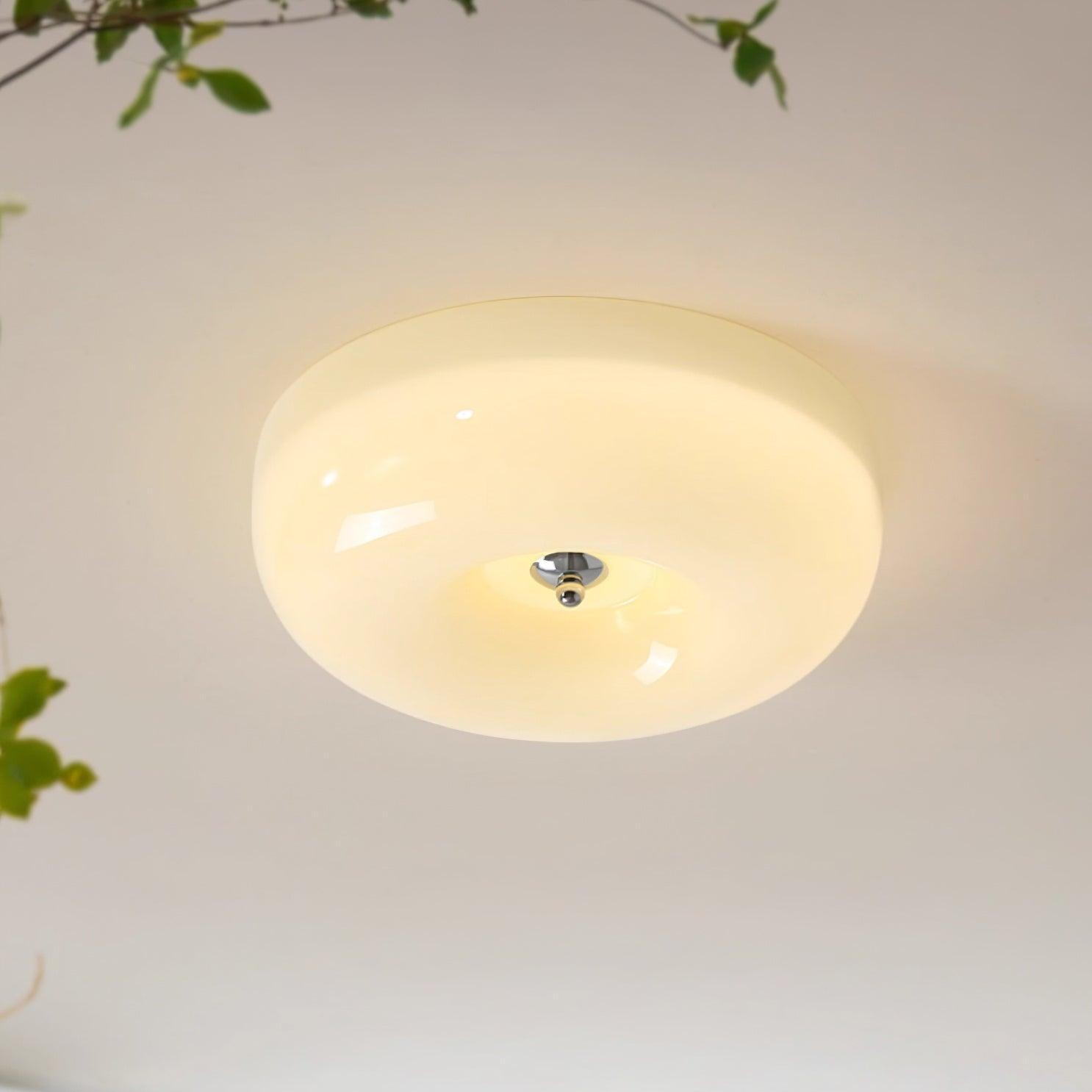 Round Glass Ceiling Lamp – Button Design with Integrated LED