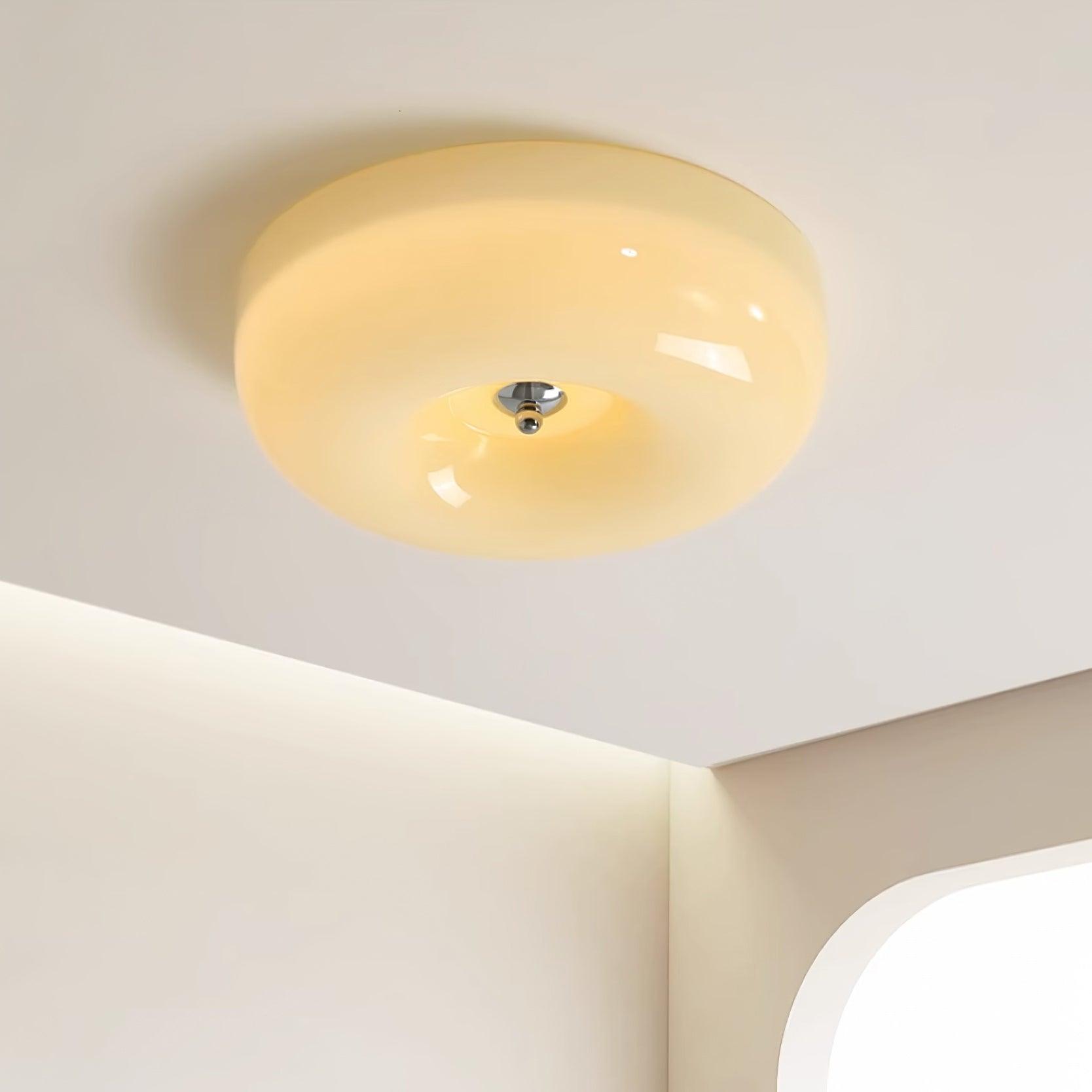 Round Glass Ceiling Lamp – Button Design with Integrated LED