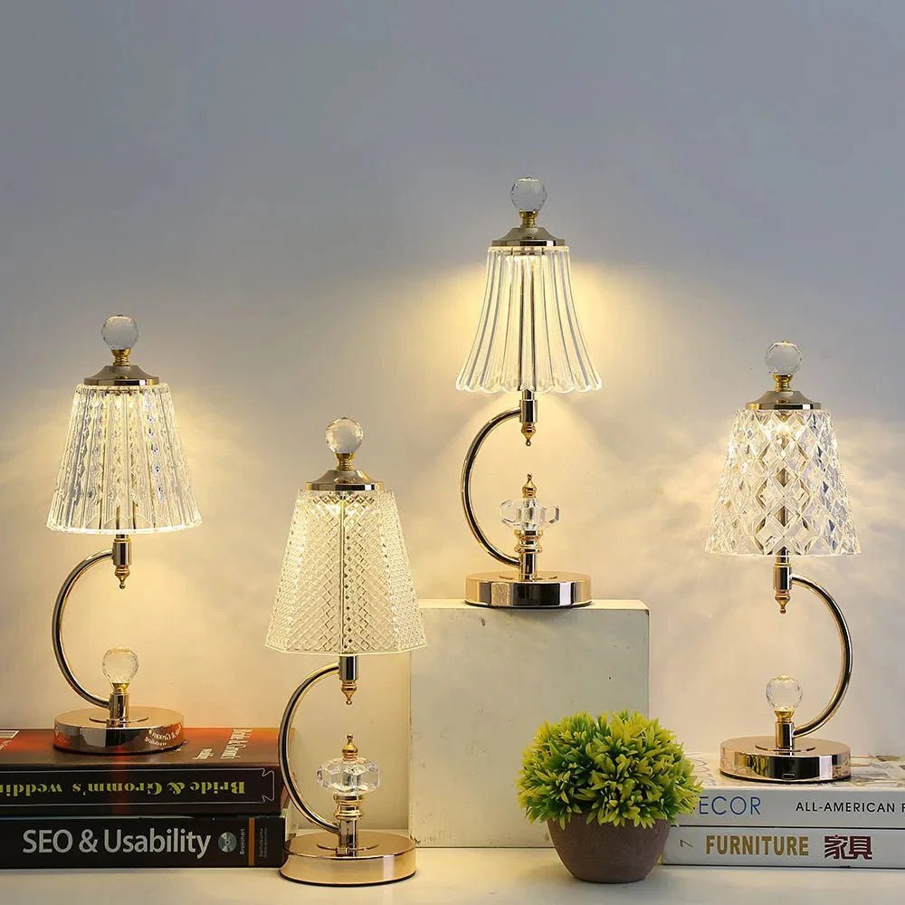 Luxury Vintage Golden Crystal Table Lamp | Bedside Lamp