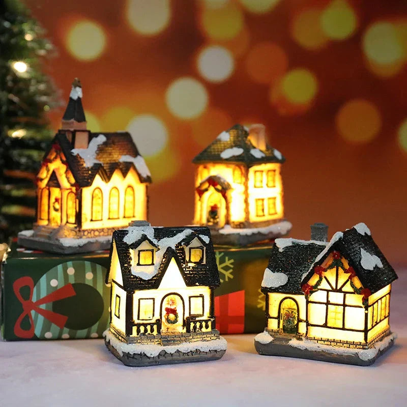 LED Christmas House Statue Table Lamp | Battery-Operated Christmas Lighting
