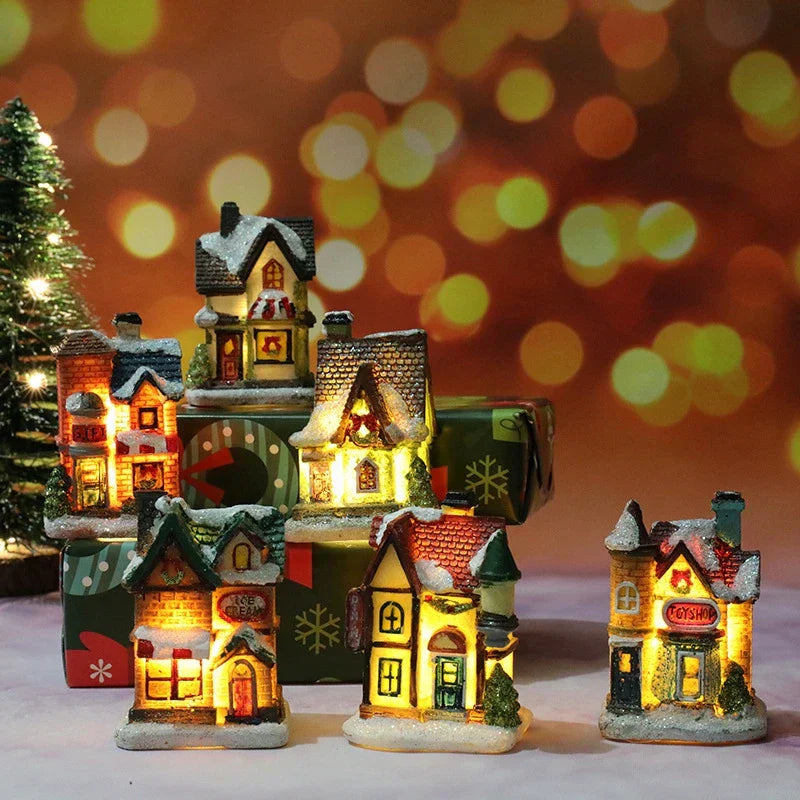 LED Christmas House Statue Table Lamp | Battery-Operated Christmas Lighting