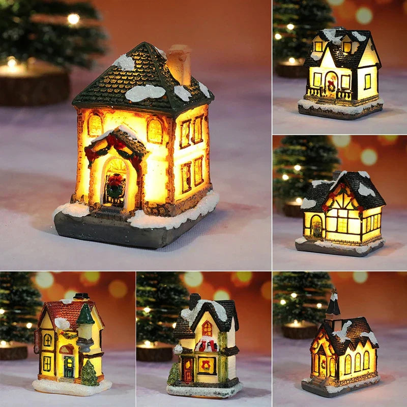 LED Christmas House Statue Table Lamp | Battery-Operated Christmas Lighting