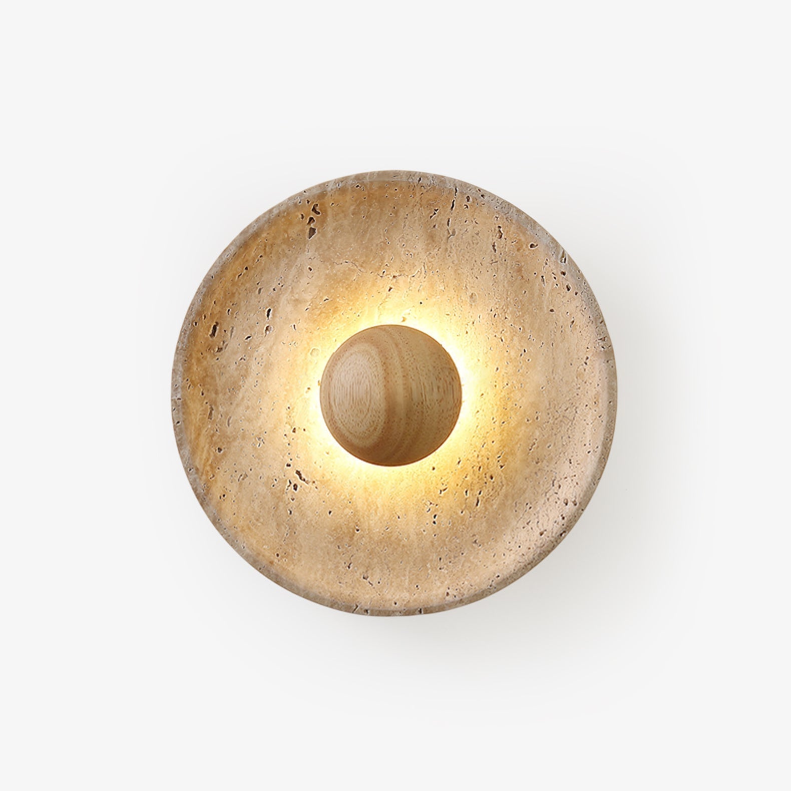 Modern Decorative Wall Light – Travertine and Wood Warm LED Fixture