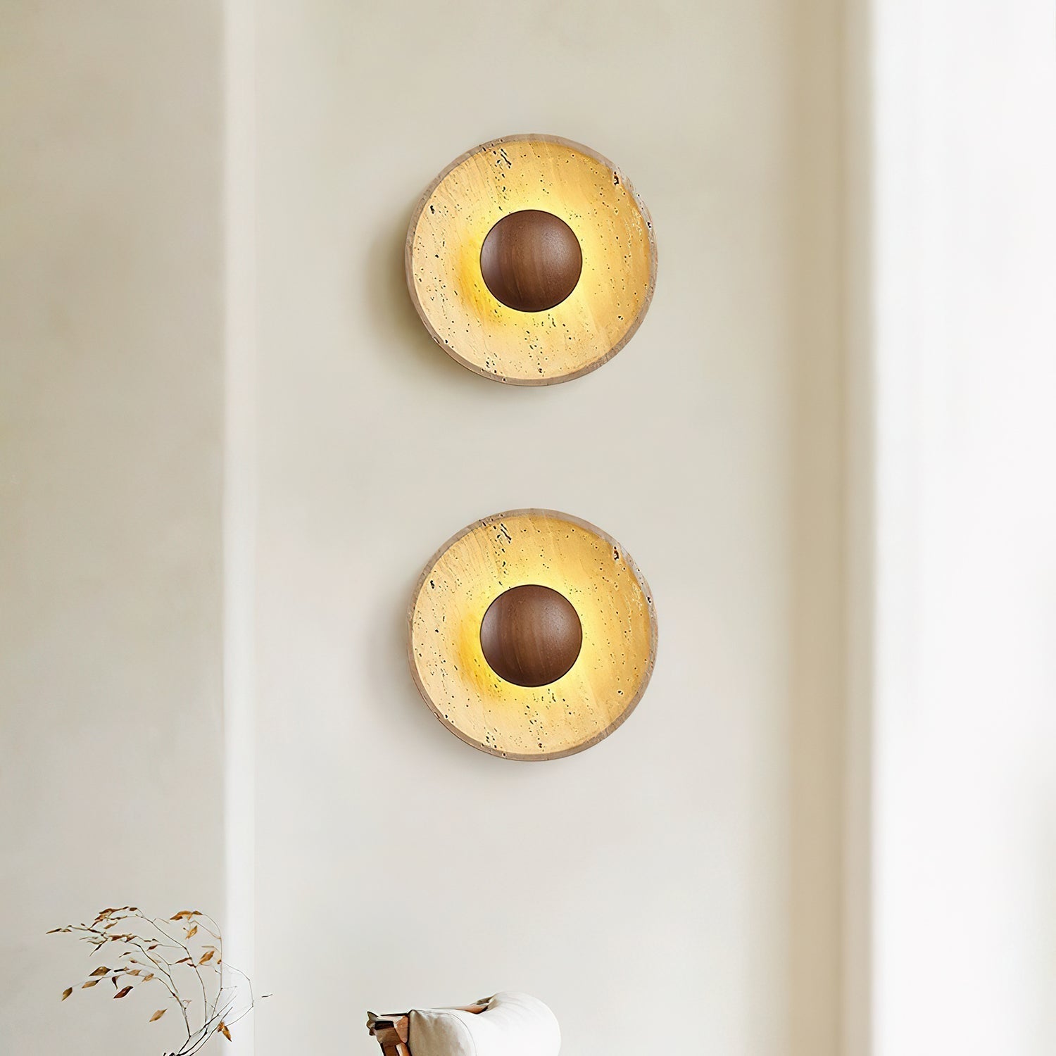 Modern Decorative Wall Light – Travertine and Wood Warm LED Fixture