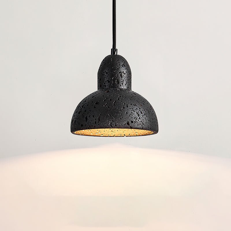 Artistic Dome Travertine Pendant Light – Cone Shade, Black & Yellow Finish