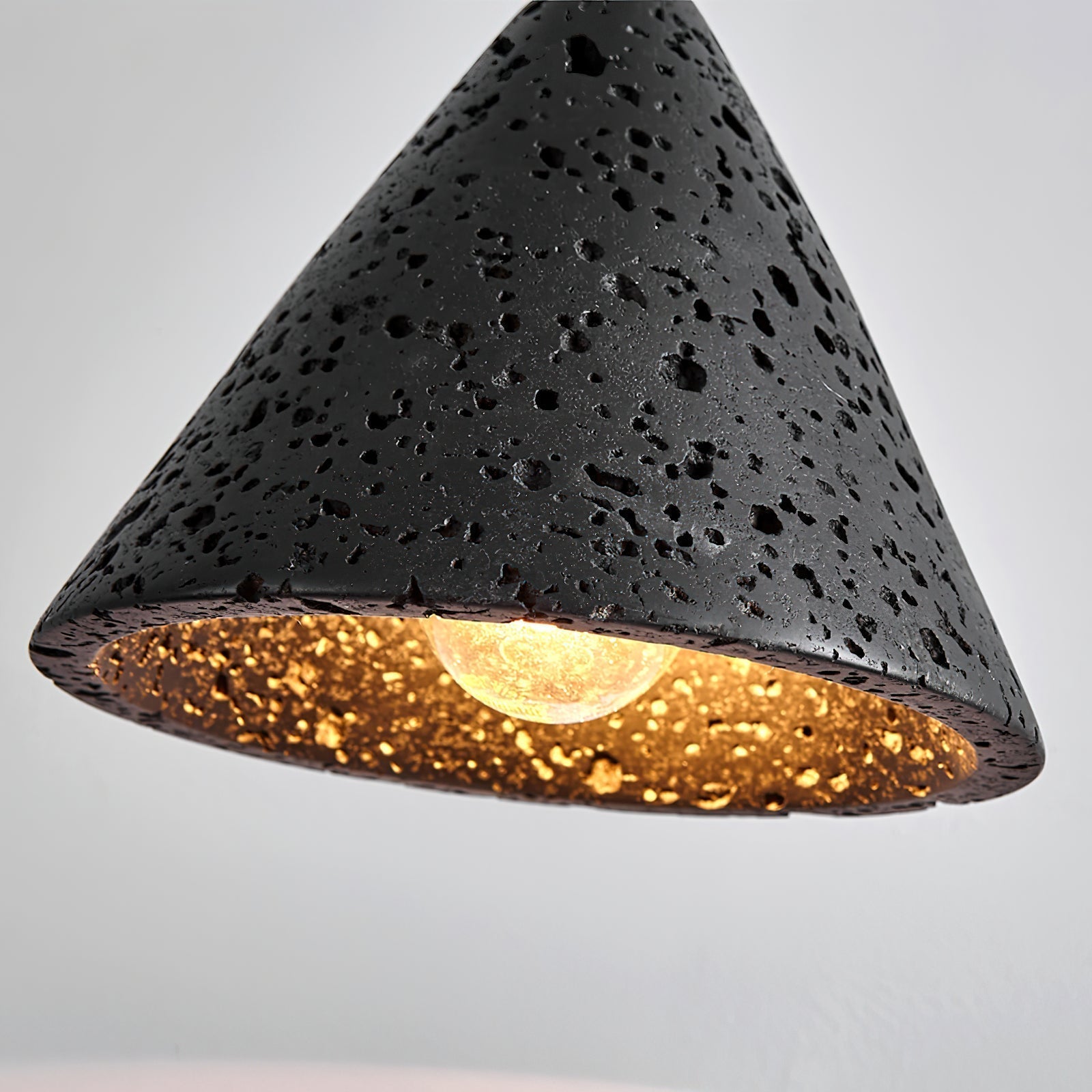 Artistic Dome Travertine Pendant Light – Cone Shade, Black & Yellow Finish