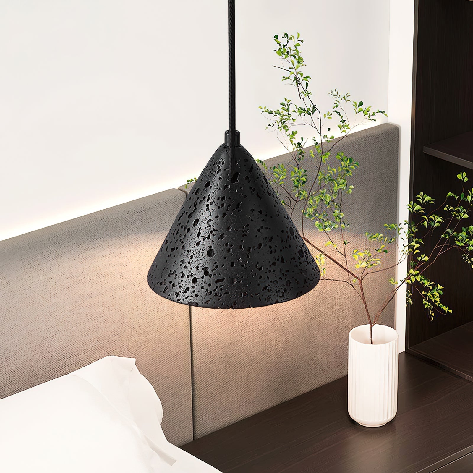 Artistic Dome Travertine Pendant Light – Cone Shade, Black & Yellow Finish