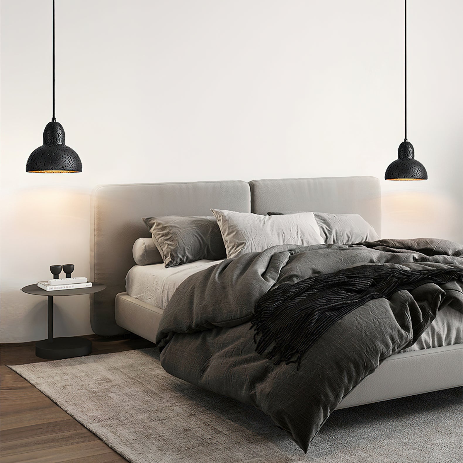 Artistic Dome Travertine Pendant Light – Cone Shade, Black & Yellow Finish