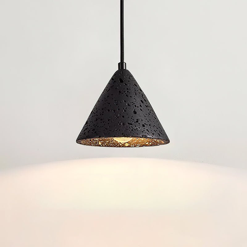 Artistic Dome Travertine Pendant Light – Cone Shade, Black & Yellow Finish