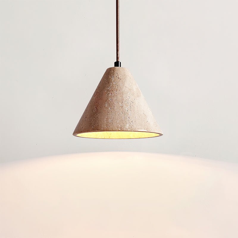 Artistic Dome Travertine Pendant Light – Cone Shade, Black & Yellow Finish