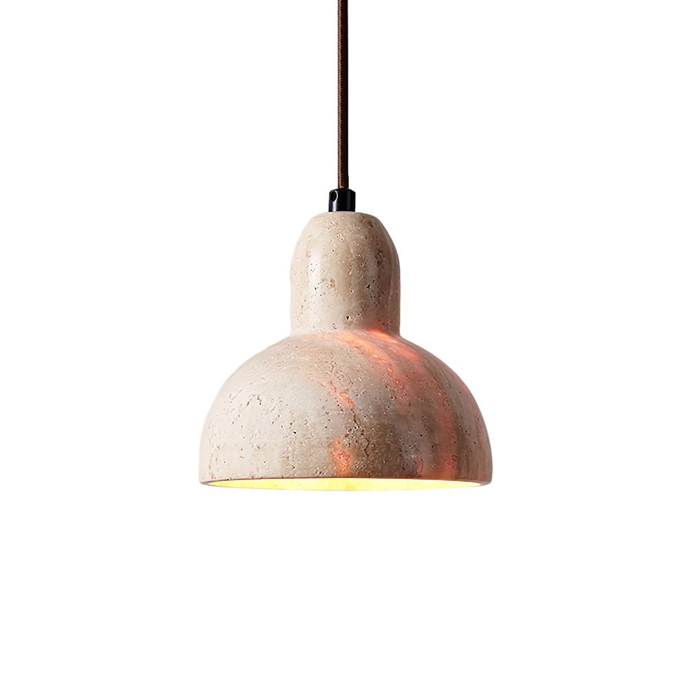 Artistic Dome Travertine Pendant Light – Cone Shade, Black & Yellow Finish