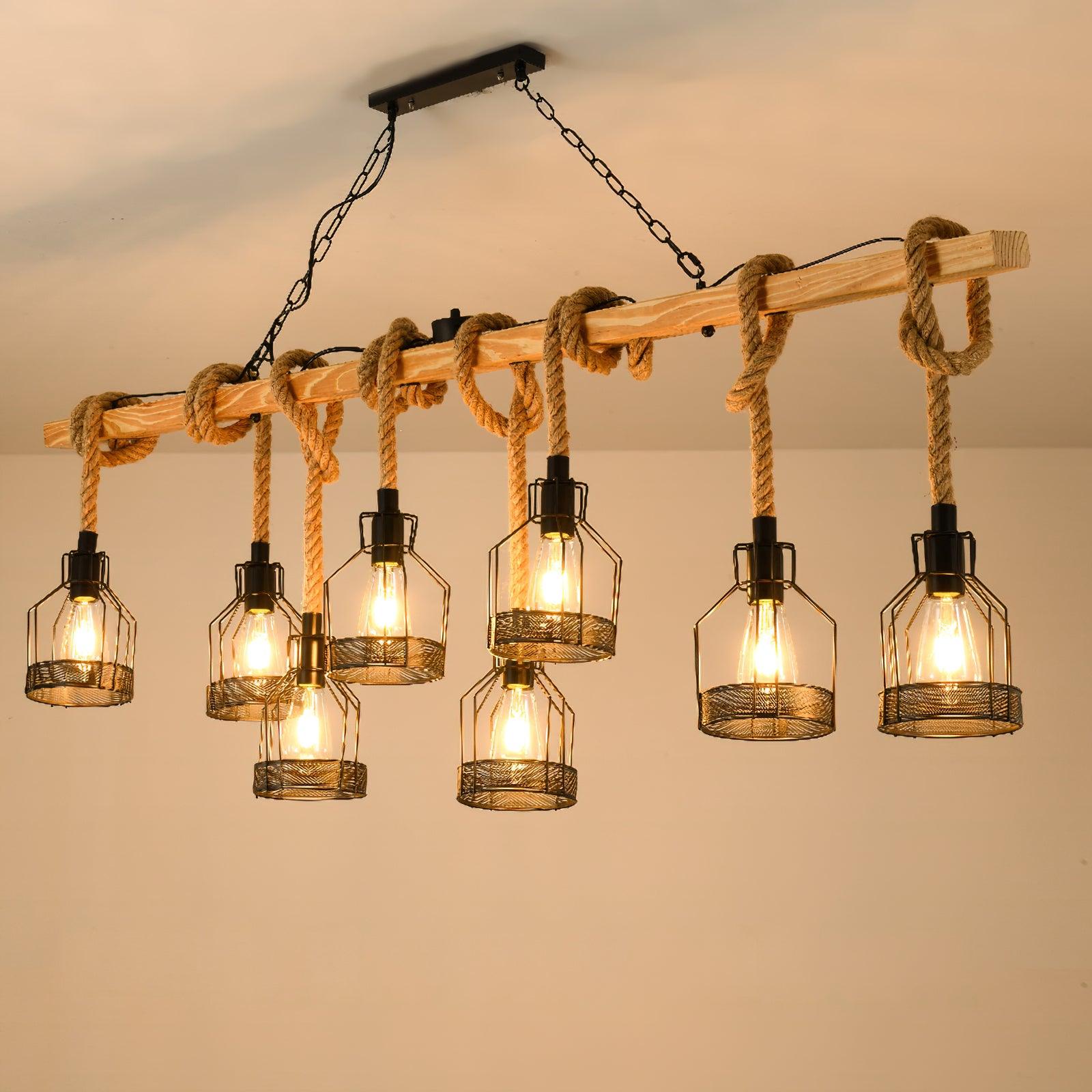 Industrial Hemp Rope Chandelier – Rustic Style Lighting