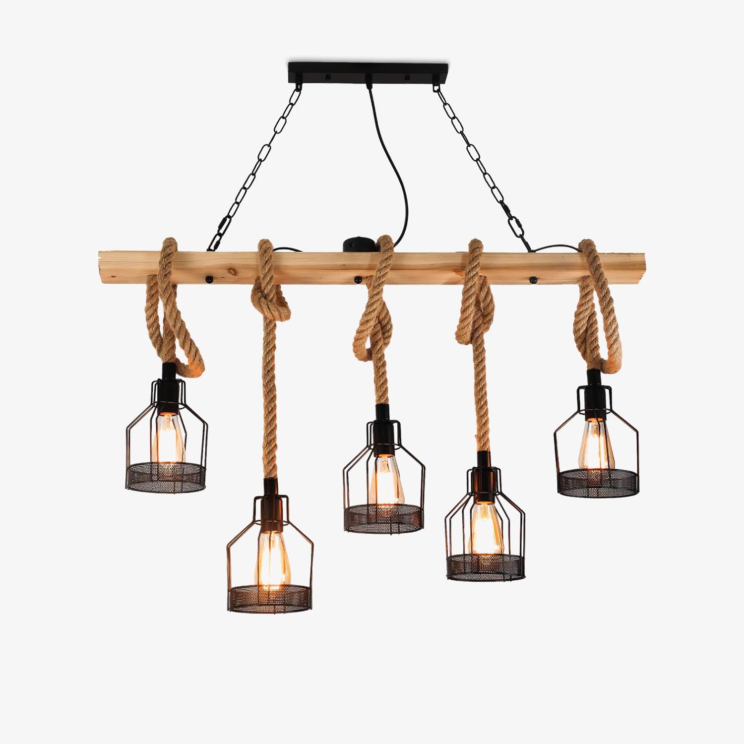 Industrial Hemp Rope Chandelier – Rustic Style Lighting