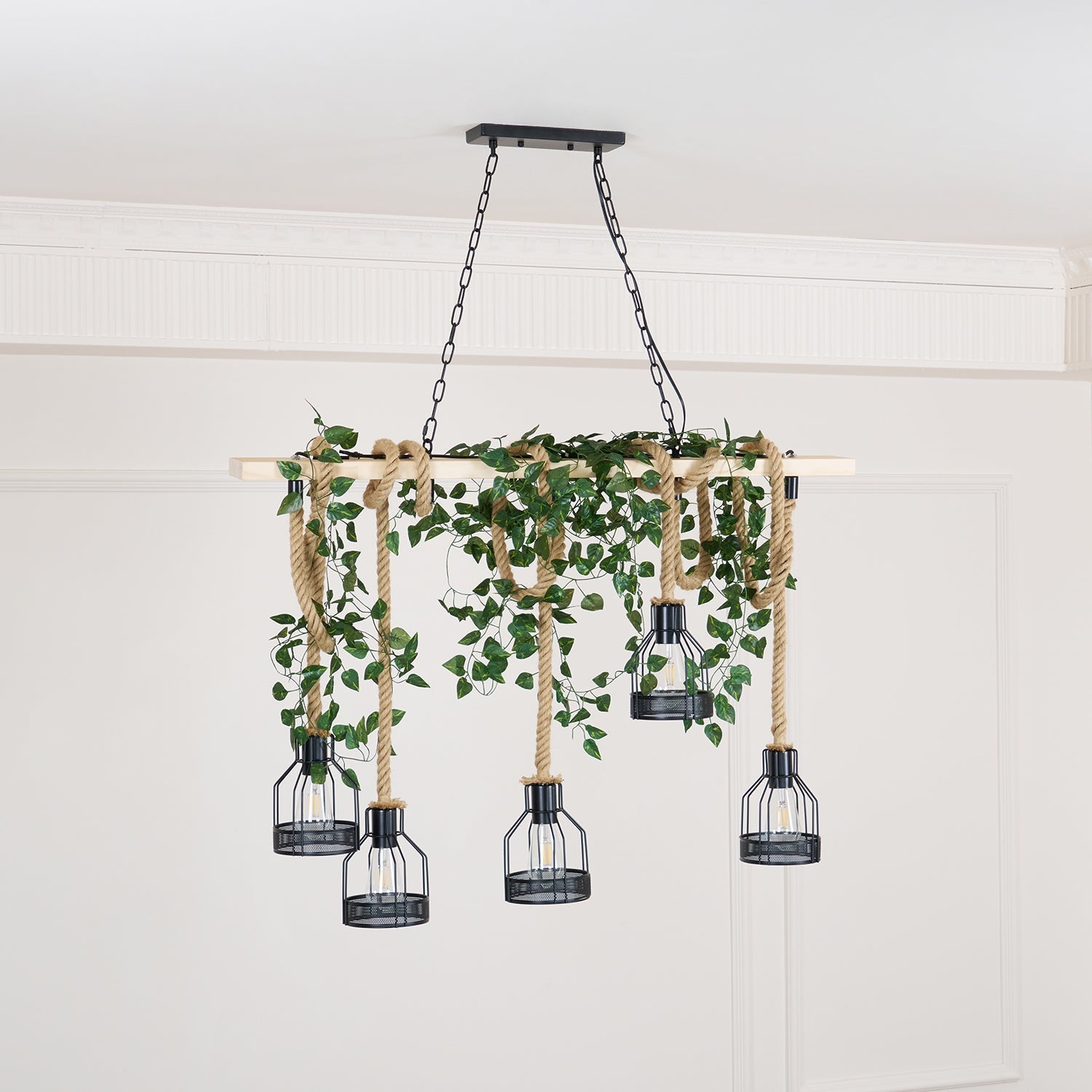 Industrial Hemp Rope Chandelier – Rustic Style Lighting