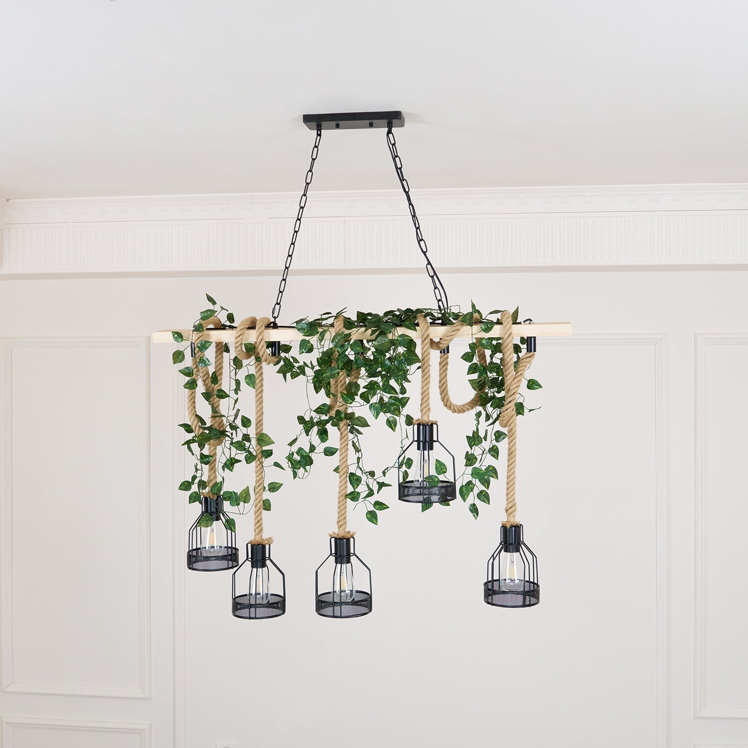 Industrial Hemp Rope Chandelier – Rustic Style Lighting