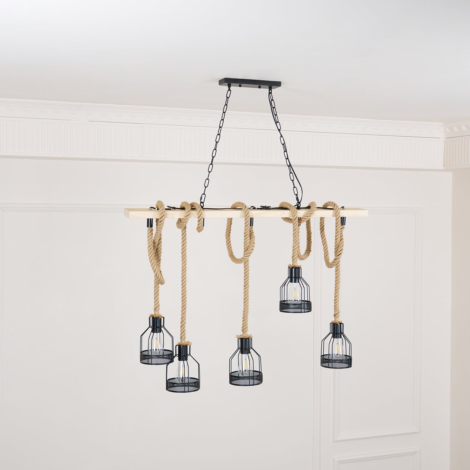 Industrial Hemp Rope Chandelier – Rustic Style Lighting