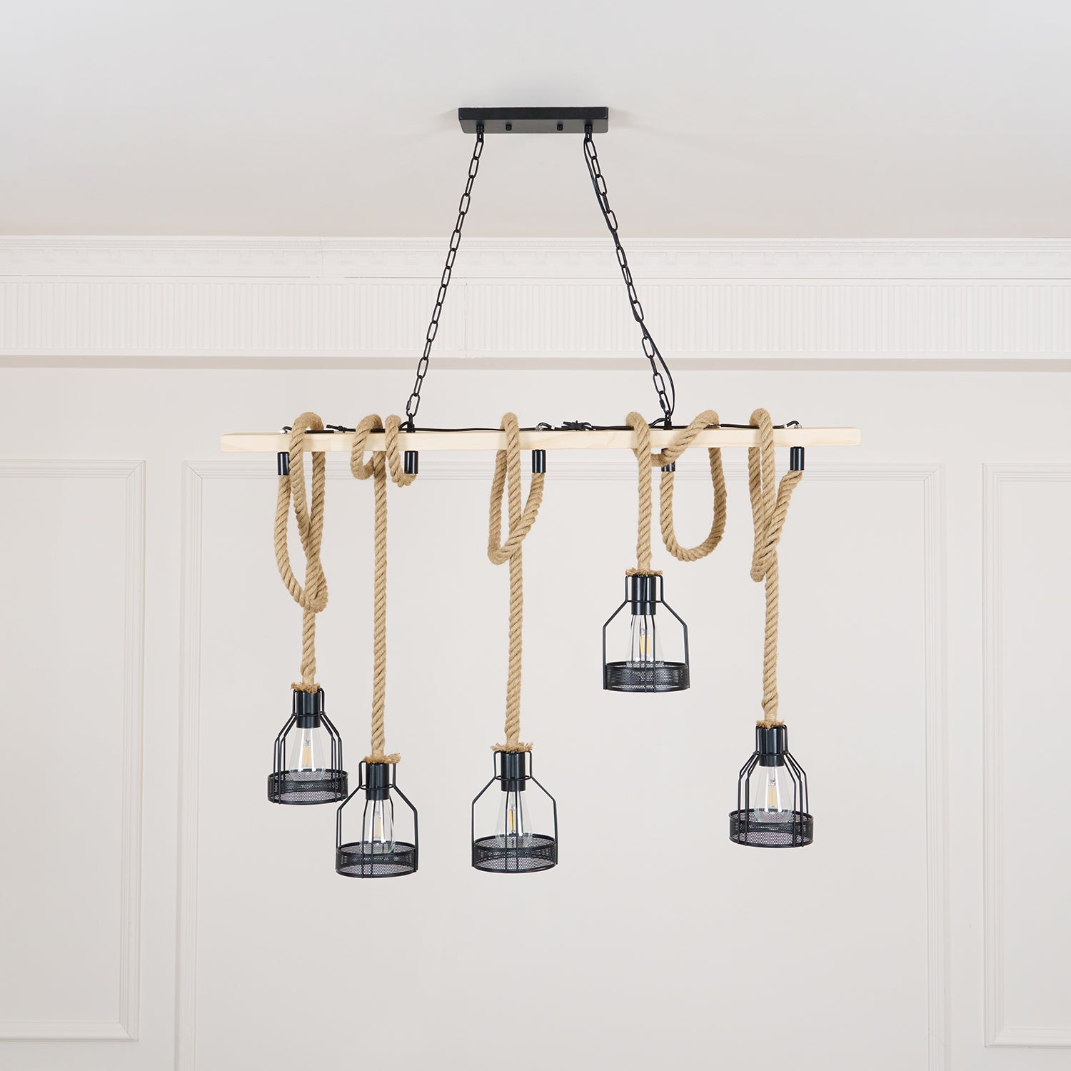 Industrial Hemp Rope Chandelier – Rustic Style Lighting