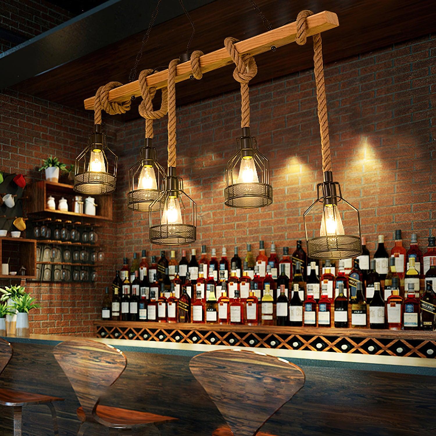 Industrial Hemp Rope Chandelier – Rustic Style Lighting