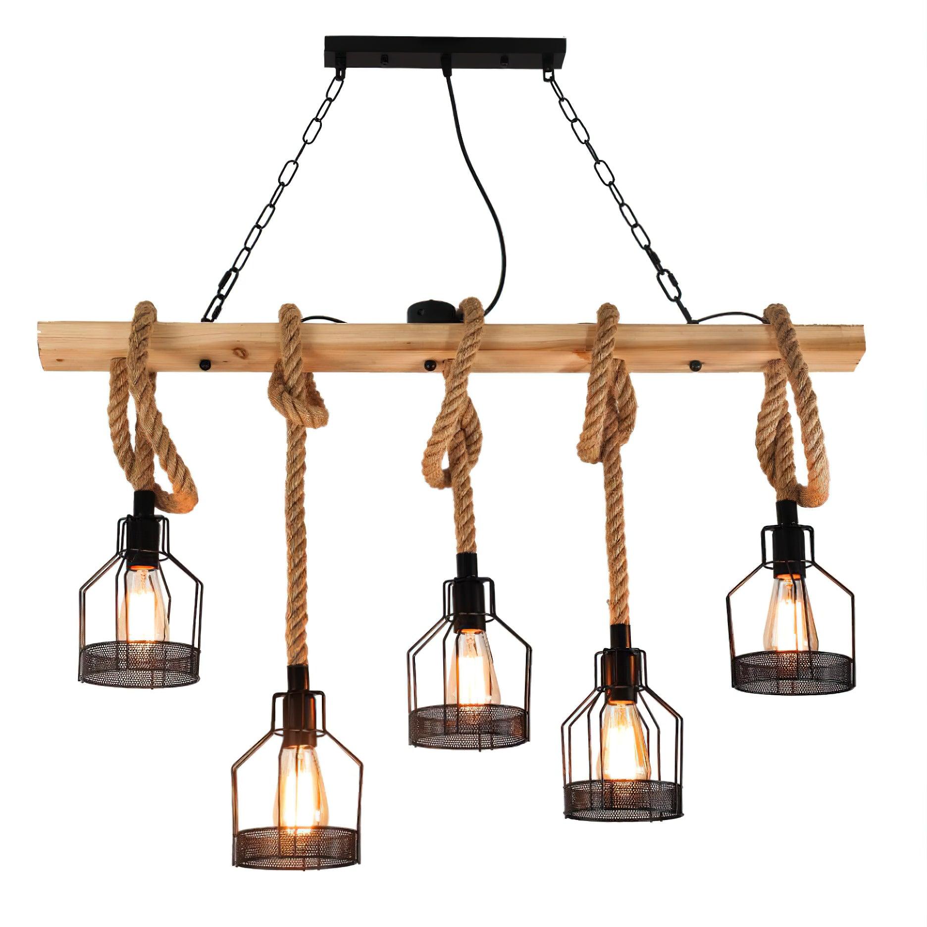 Industrial Hemp Rope Chandelier – Rustic Style Lighting
