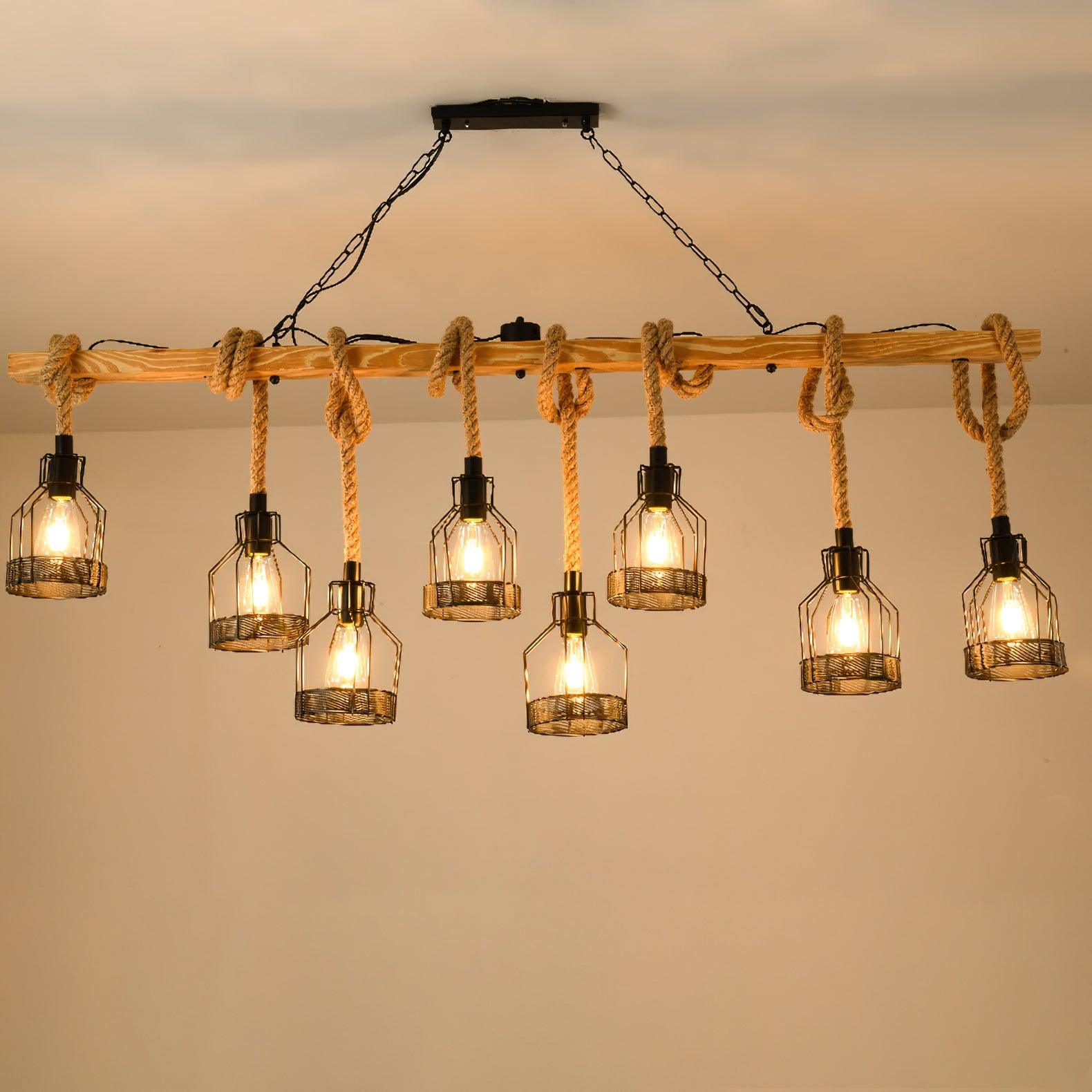 Industrial Hemp Rope Chandelier – Rustic Style Lighting