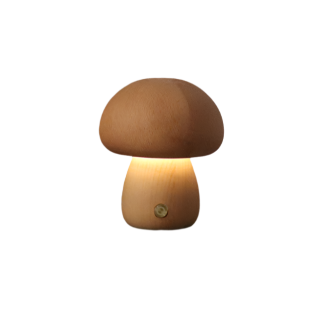 Rustic Wooden Mushroom Table Lamp
