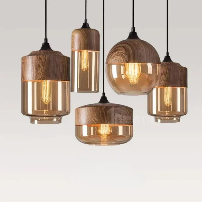 Glass Shade Wooden Pendant Light | Decorative Ceiling Pendant