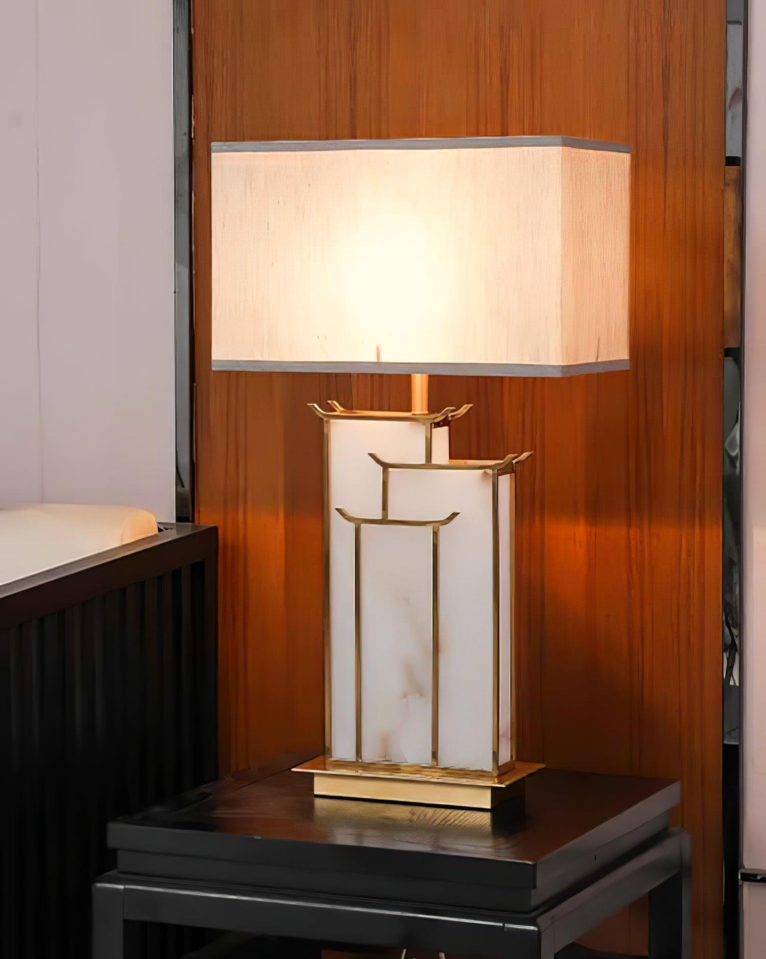 White Alabaster Table Lamp – Gold Metal Base, E26/E27 LED Compatible