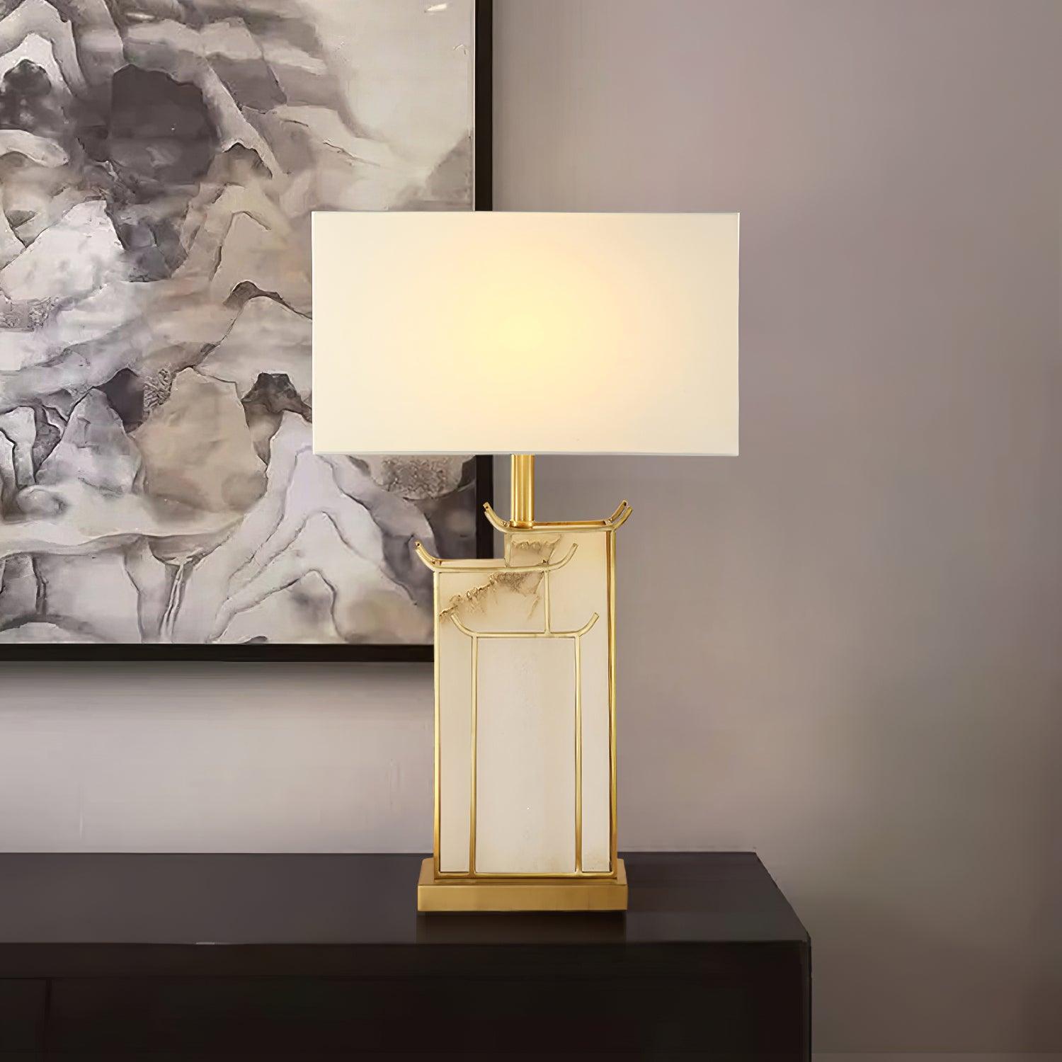 White Alabaster Table Lamp – Gold Metal Base, E26/E27 LED Compatible