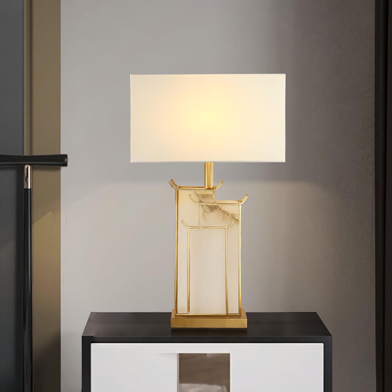 White Alabaster Table Lamp – Gold Metal Base, E26/E27 LED Compatible