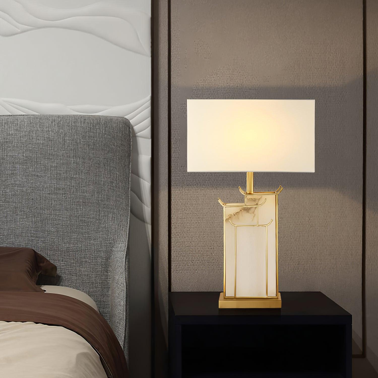 White Alabaster Table Lamp – Gold Metal Base, E26/E27 LED Compatible