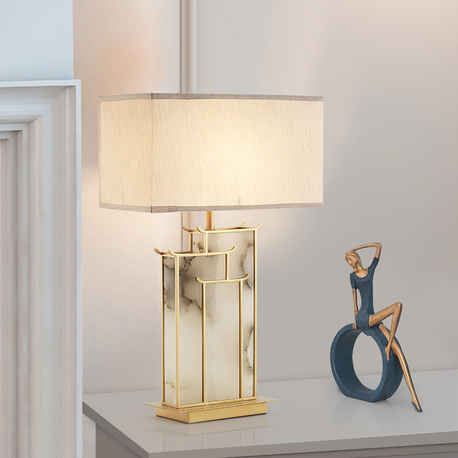 White Alabaster Table Lamp – Gold Metal Base, E26/E27 LED Compatible