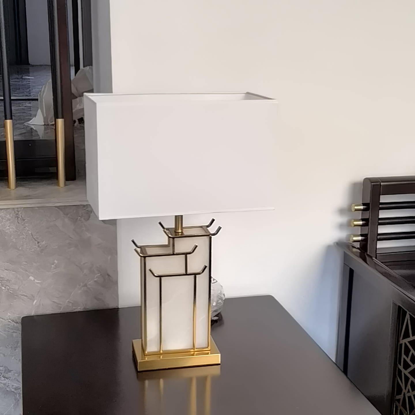 White Alabaster Table Lamp – Gold Metal Base, E26/E27 LED Compatible