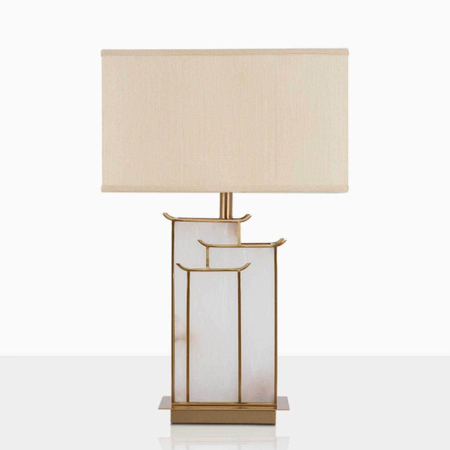White Alabaster Table Lamp – Gold Metal Base, E26/E27 LED Compatible