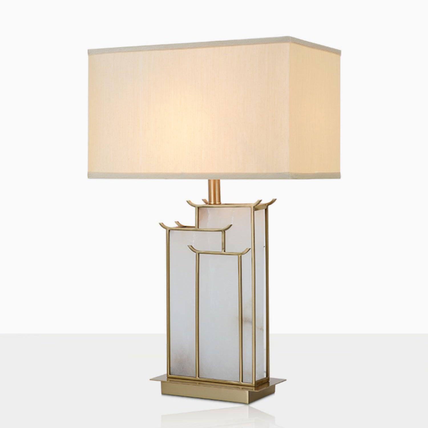 White Alabaster Table Lamp – Gold Metal Base, E26/E27 LED Compatible