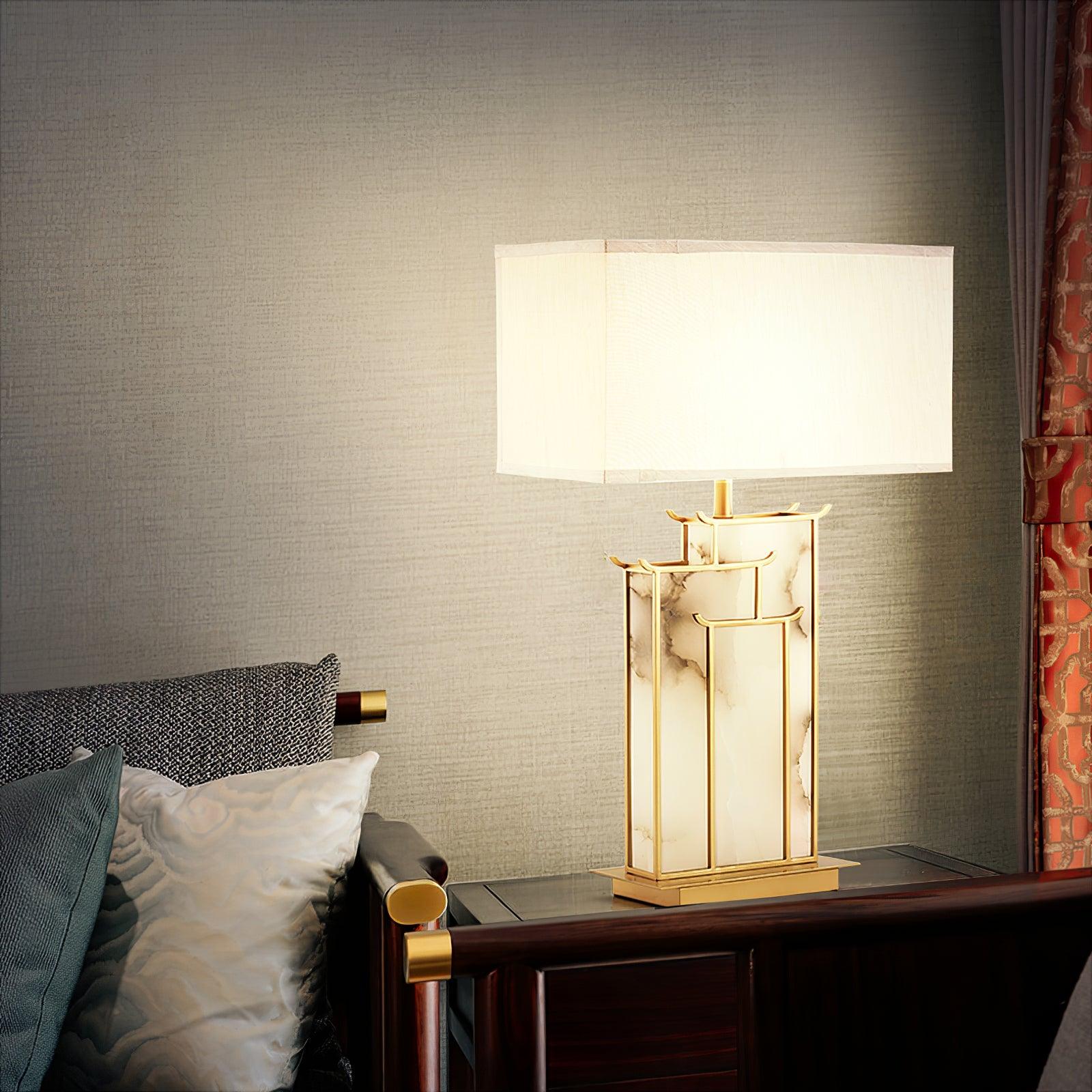 White Alabaster Table Lamp – Gold Metal Base, E26/E27 LED Compatible