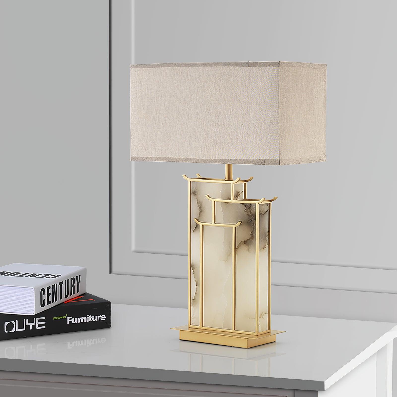 White Alabaster Table Lamp – Gold Metal Base, E26/E27 LED Compatible