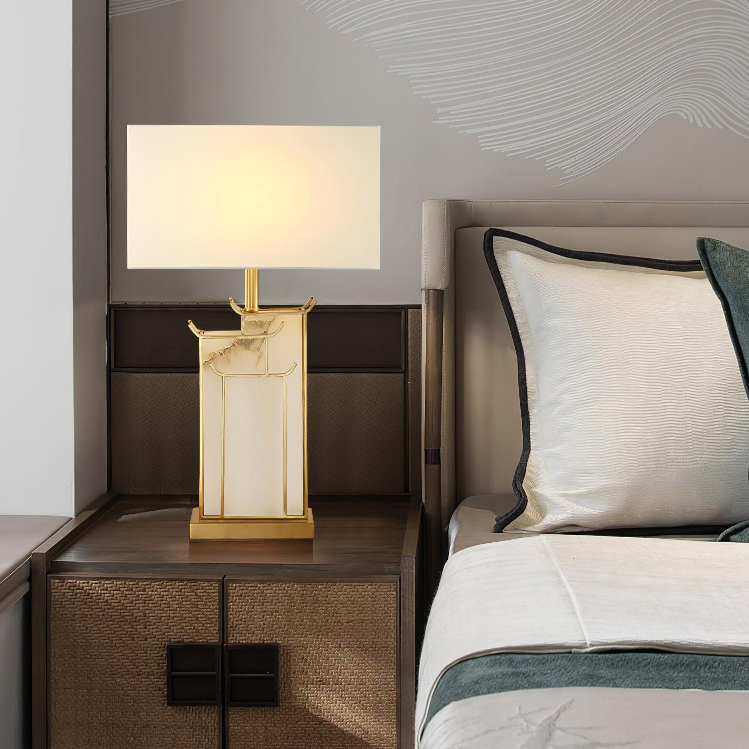 White Alabaster Table Lamp – Gold Metal Base, E26/E27 LED Compatible