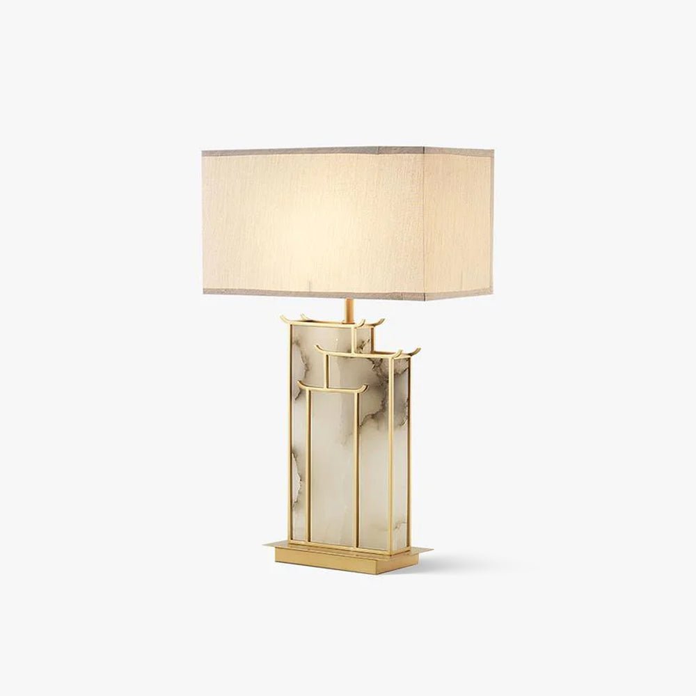 White Alabaster Table Lamp – Gold Metal Base, E26/E27 LED Compatible